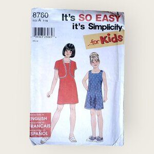 Vintage 1990s Simplicity Sewing Pattern 8760 Girls Dress Jacket Size 7-16